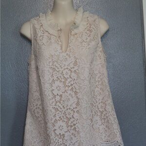 J Crew Off White Lace Sleeveless Top Ruffle Trim XS